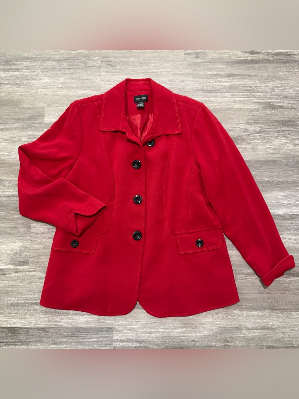 Focus 2000 Red Blazer Jacket Plus Size 18W Statement Coat Holiday Winter Coat